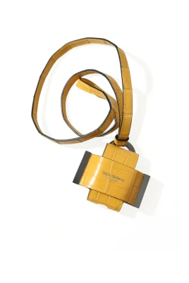 Crocodile Leather Logo Print Lanyard Keychain