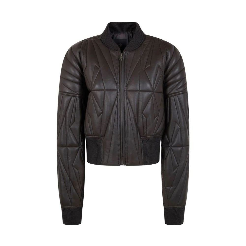 Moncler Women's Gray Bomber Jackets, Xs, Geocamo Leather Bomber Jacket