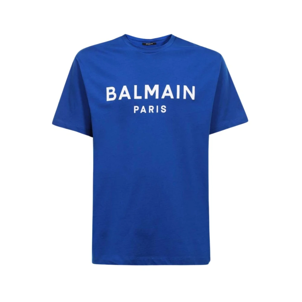 Balmain Logo Print T-Shirt Blauw Heren