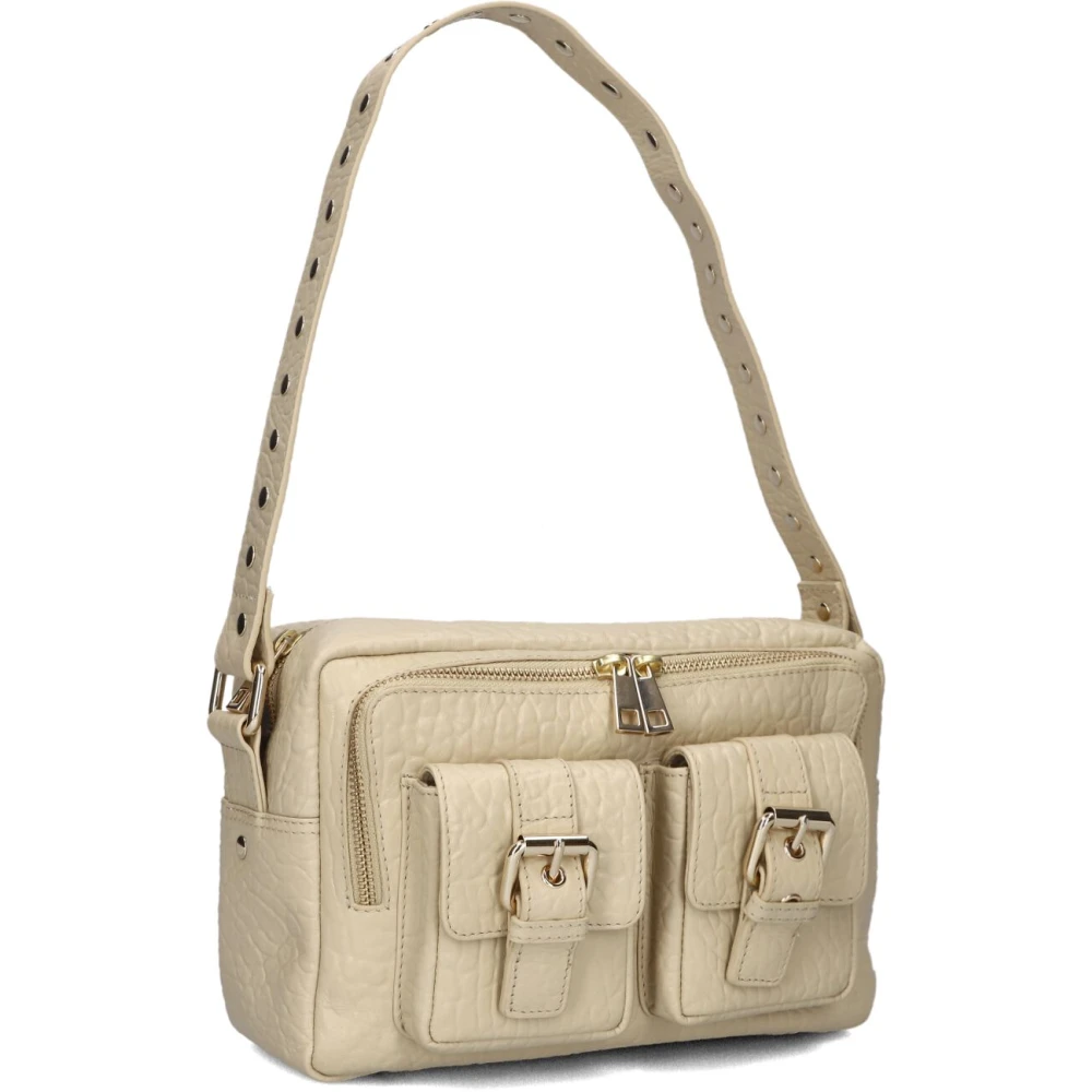 Núnoo Beige Leren Schoudertas Ellie Buckle Beige Dames