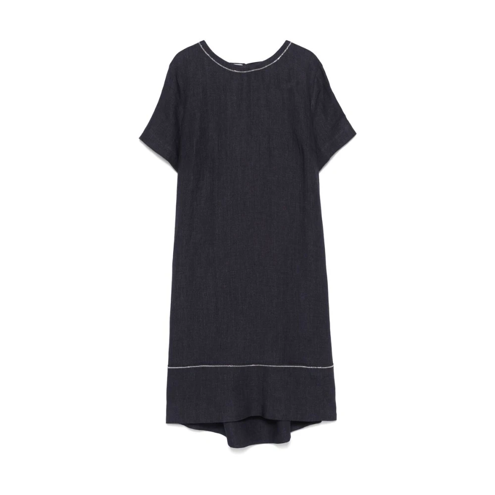 PESERICO Midnight Blue Crew Neck Jurk Blue Dames