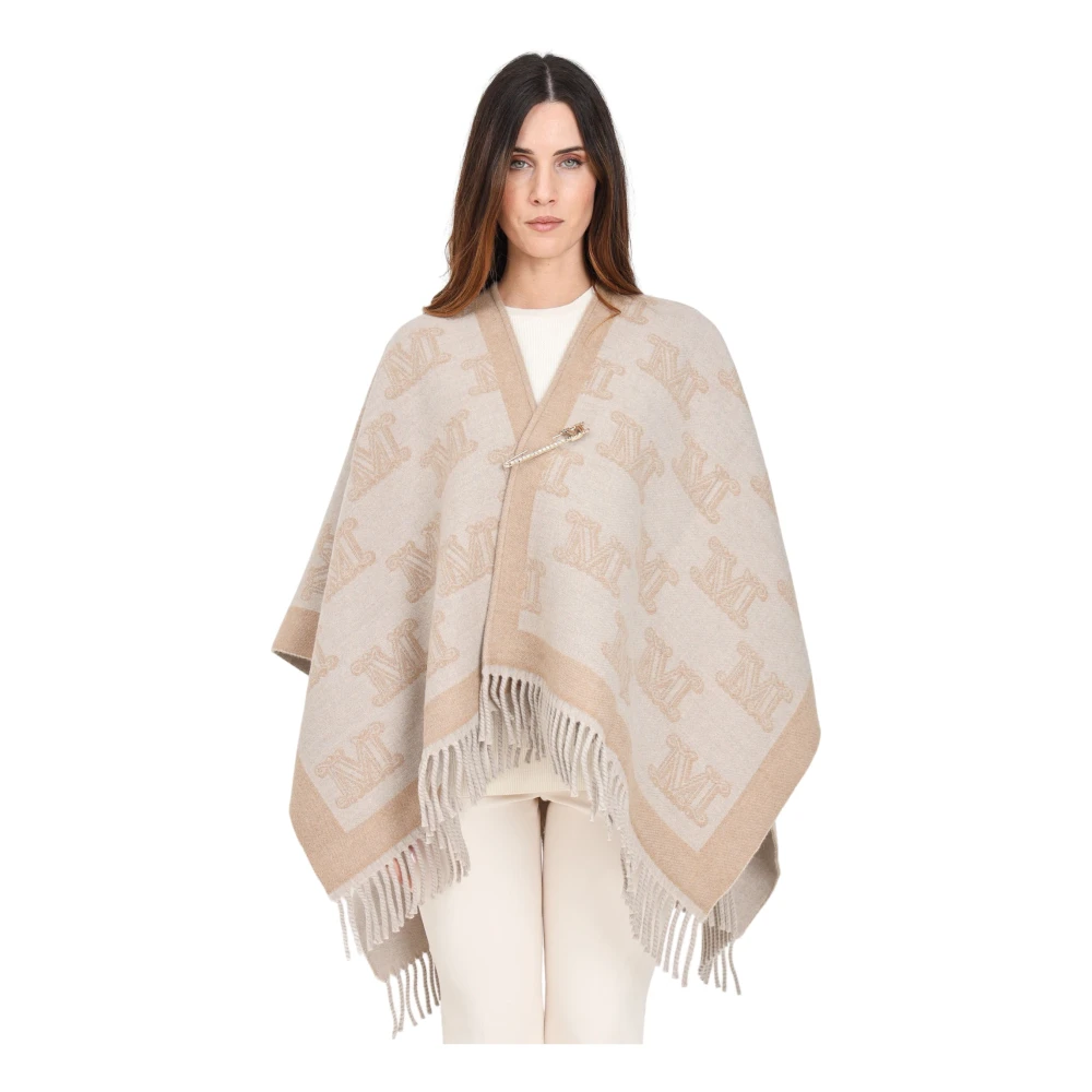 Max Mara Kunglig Logo Motiv Cape Jacka Beige, Dam