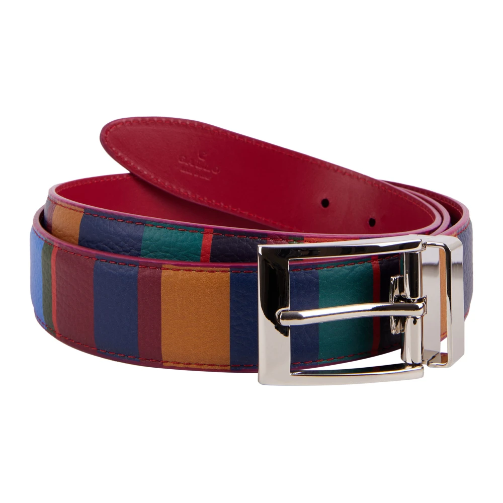Gallo Uniseks blauwe omkeerbare en lengteverstelbare gehamerde riem met veelkleurige strepen Multicolor Unisex