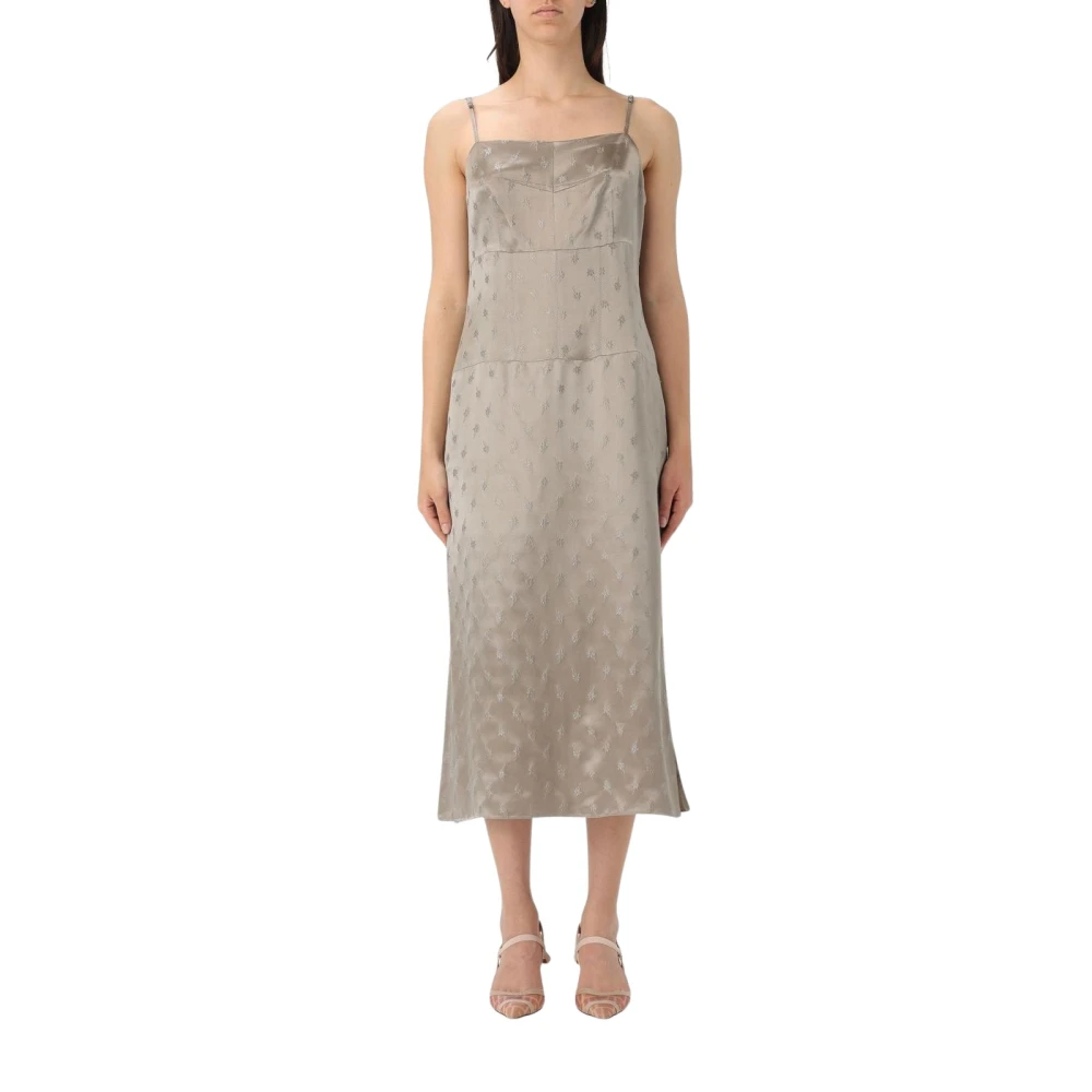 Fendi Kvinno Beige Klänningar Dam, Xs, Elegant Slipklänning Med Diskret Tryck
