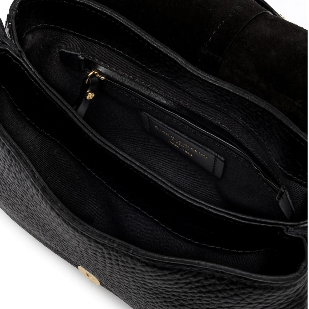 Gianni Chiarini Zwarte Gehamerde Leren Ronde Schoudertas Black Dames