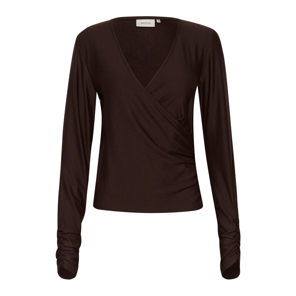 Gestuz Wrap Top Blouse met Gedrapeerde Details Brown Dames