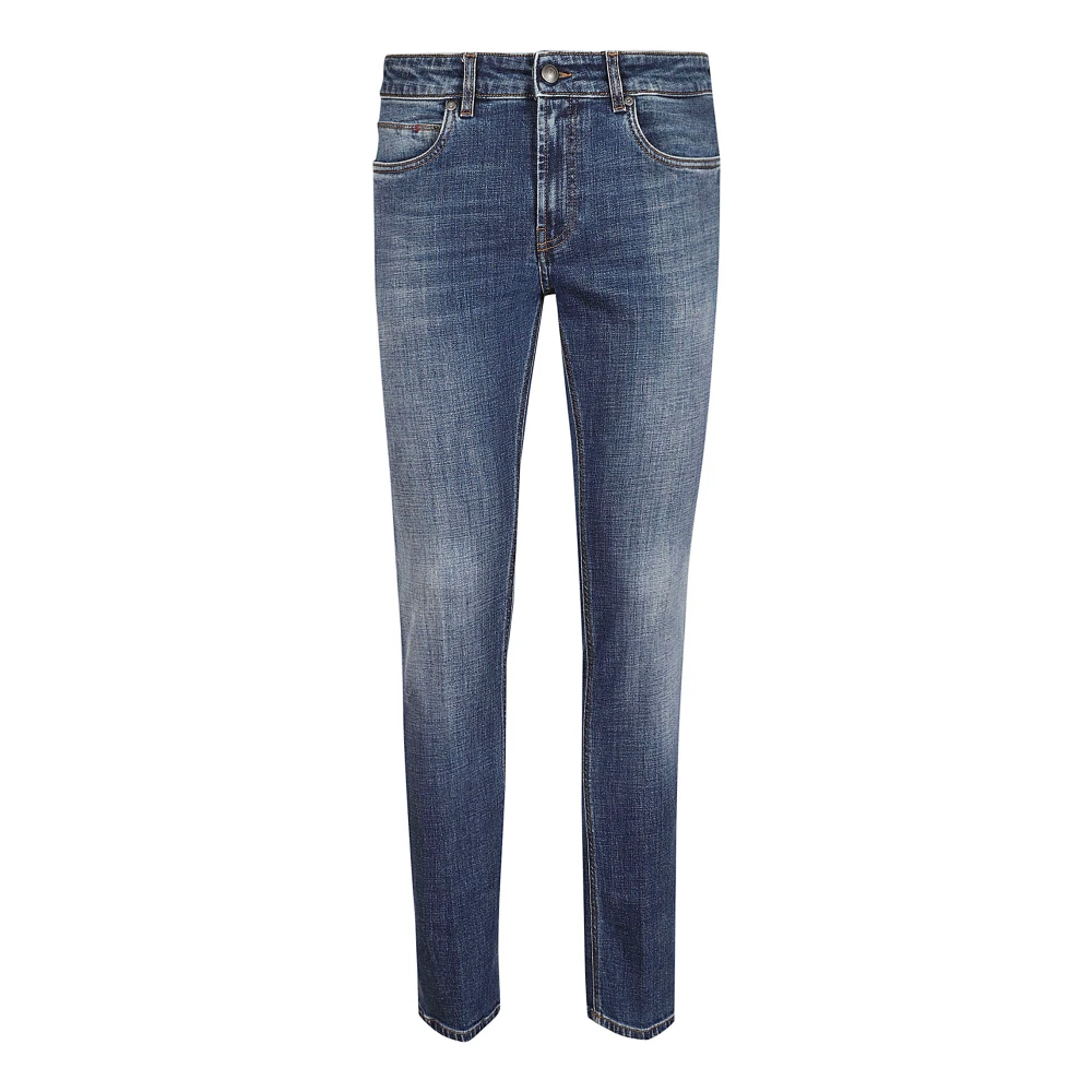 Fay Stretch denim blå jeans med läder patch Blue, Herr