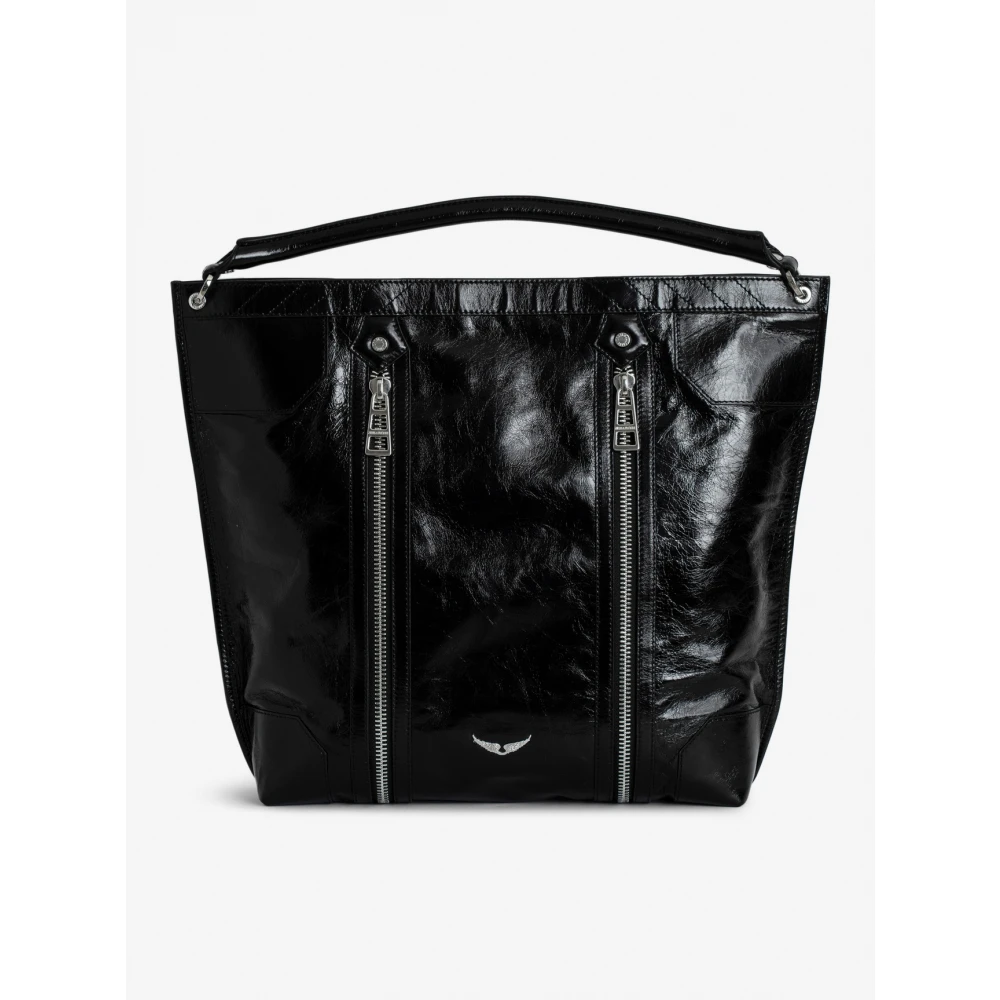 Zadig & Voltaire Zwarte leren hobo tas met vintage effect Black Dames