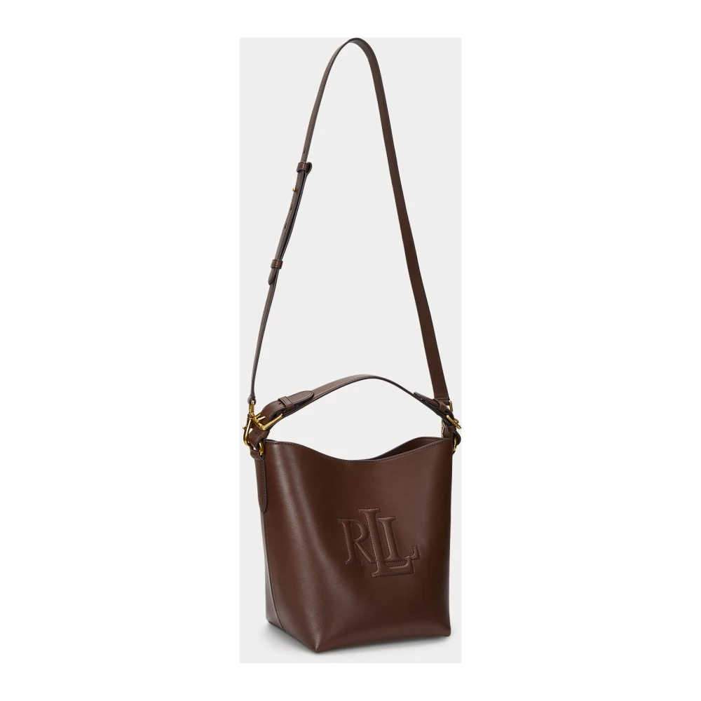 Ralph Lauren Bruin Leren Emmer Tas met Oversize Logo Brown Dames