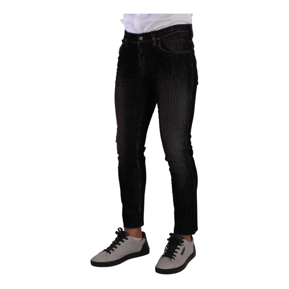 Dolce & Gabbana Zwarte Gestreepte Slim Fit Denim Jeans Black Heren