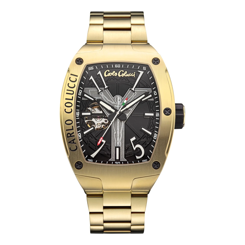 Carlo Colucci Men's Yellow Watches, One Size, Stainless Steel Watch With Folding Clasp