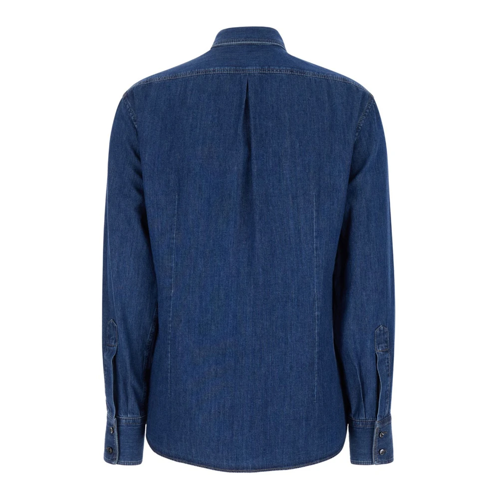 BRUNELLO CUCINELLI Blauwe Denim Klassieke Kraag Shirt Blue Dames