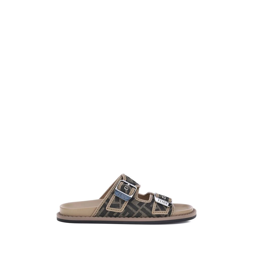Fendi Mannelijk Bruin Schoenen Heren, 40 Eu, Leer, Iconische Ff Pattern Leren Sandalen