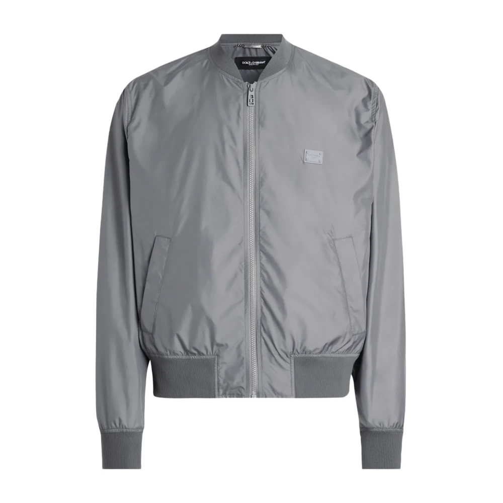 Dolce & Gabbana Bomberjack met logoplaat Lichtgrijs Gray Heren