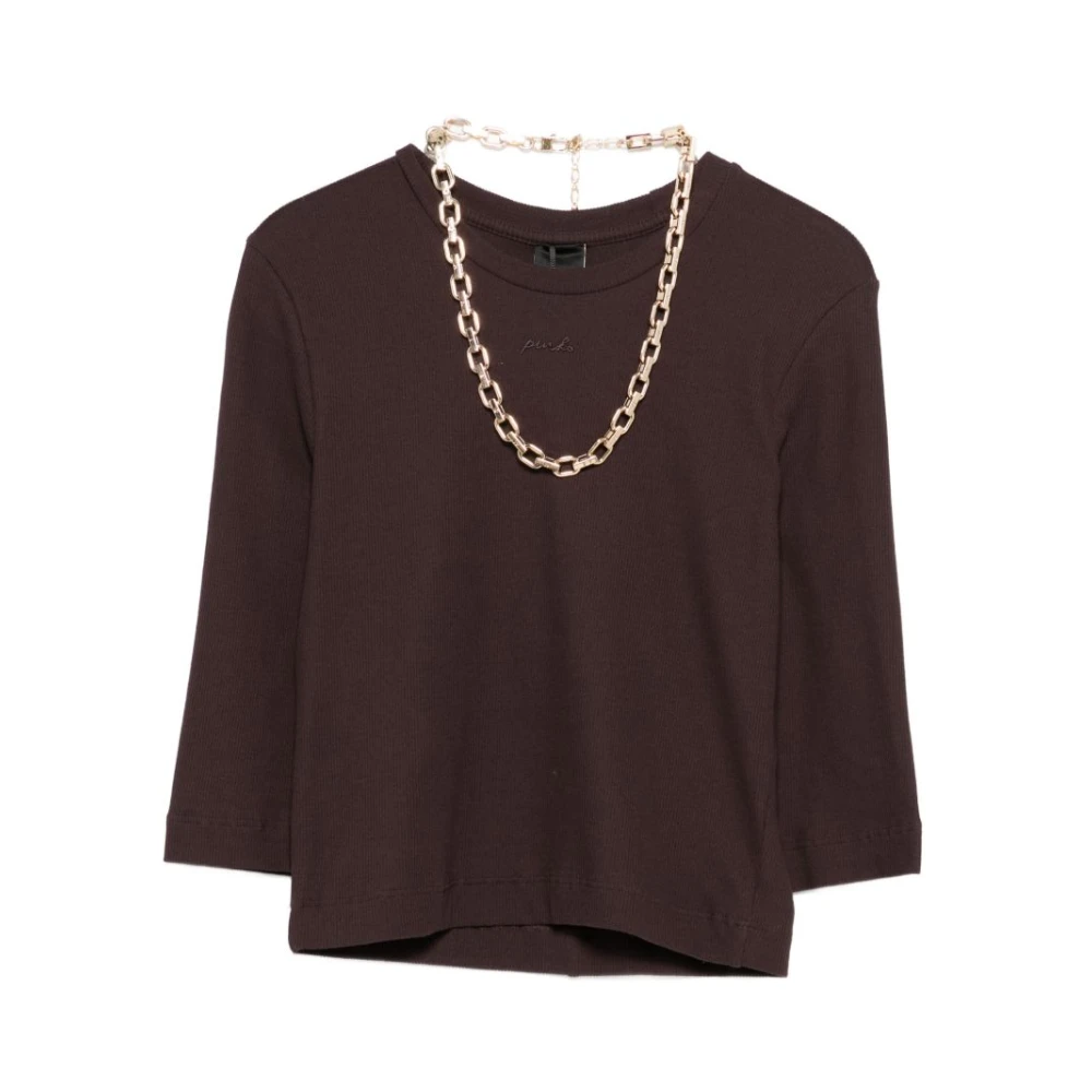 Pinko Women's Brown Kimberly Cropped T-Shirt - Round-Neck Knitwear - Xs - Knitwear