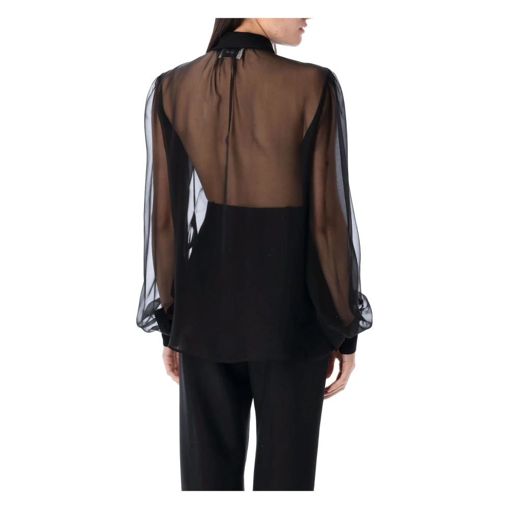Saint Laurent Zwarte Zijden Lavallière-hals Shirt Black Dames