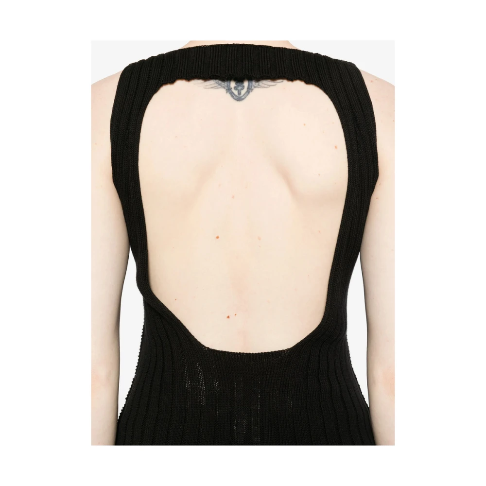 Rick Owens Zwarte Gedrapeerde Hoge Nek Mouwloze Top Black Dames