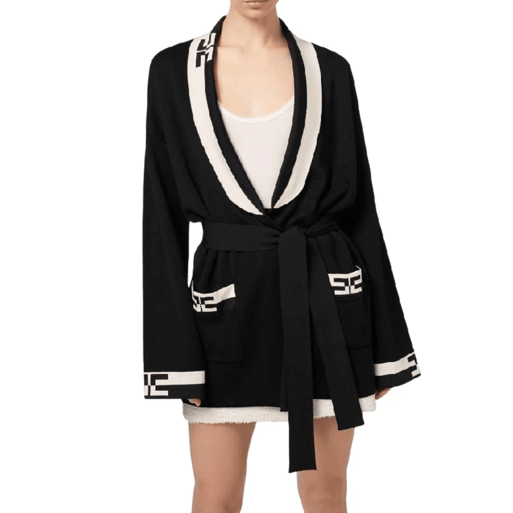 Elisabetta Franchi Zwart Boter Gebreid Vest met Bicolor Banden Black Dames
