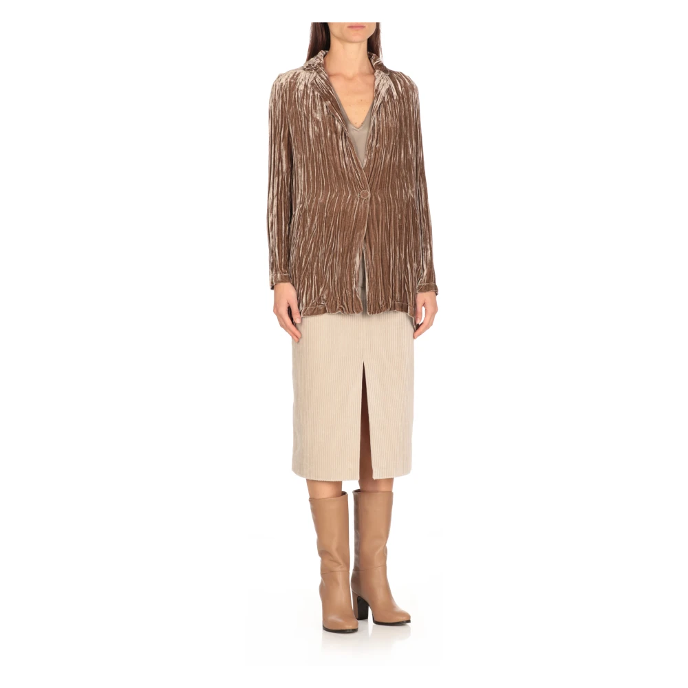 Antonelli Firenze Bruine Fluwelen Blazer Klassieke Reverskraag Brown Dames
