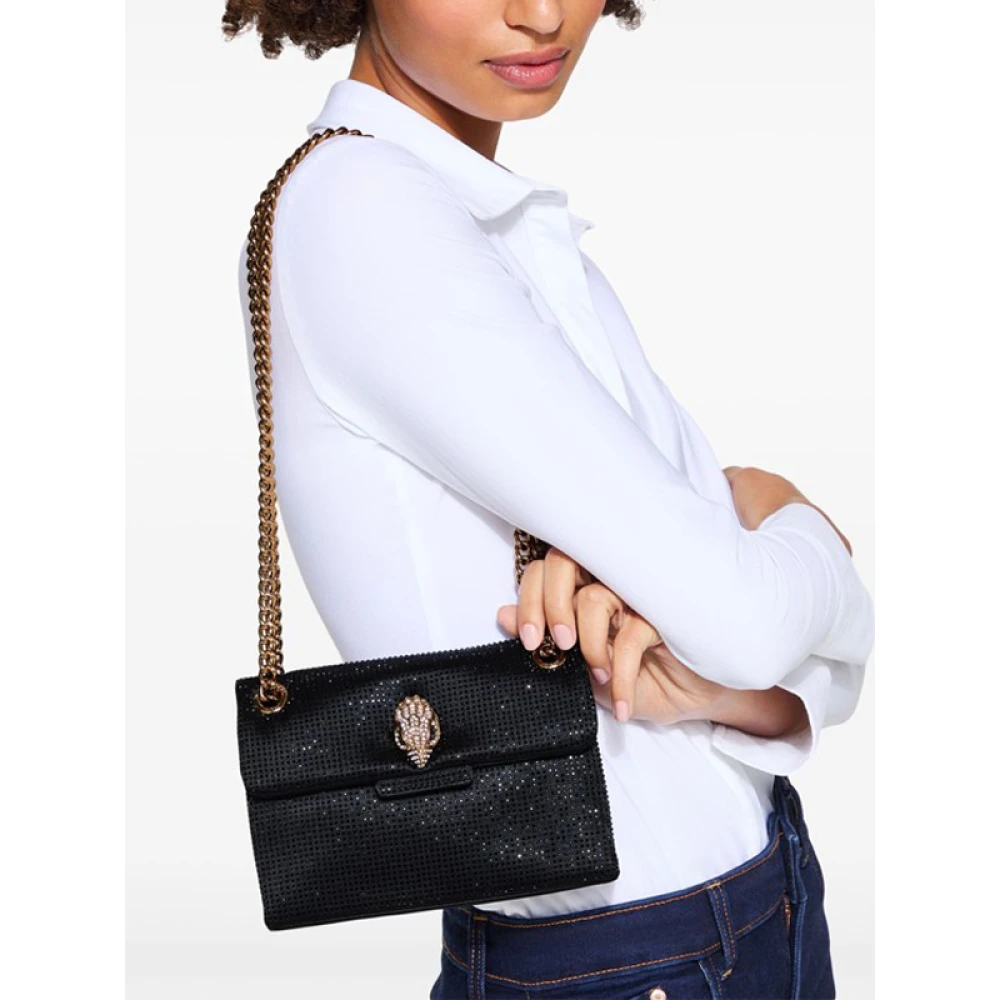 Kurt Geiger Zwarte Stoffen Schoudertas met Strass Applicaties Black Dames