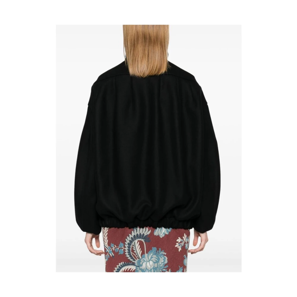 Dries Van Noten Zwarte Wollen Jas met Hoge Hals Black Dames