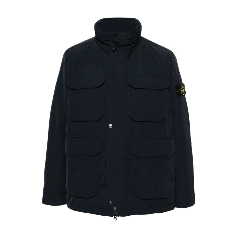 Stone Island Marinblå Vadderad Jacka Hög Krage Blue, Herr