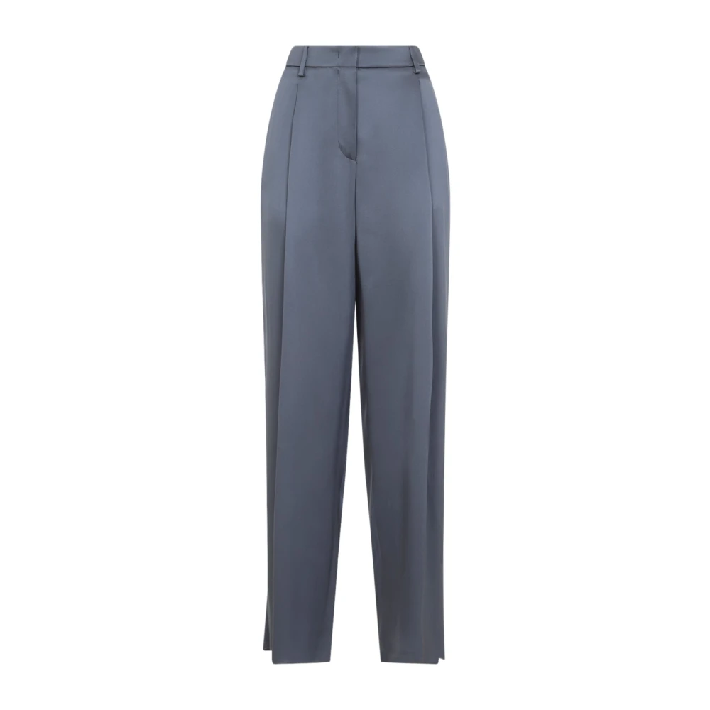Giorgio Armani Women's Gray Wide Trousers, M, Pleated Silk Trousers