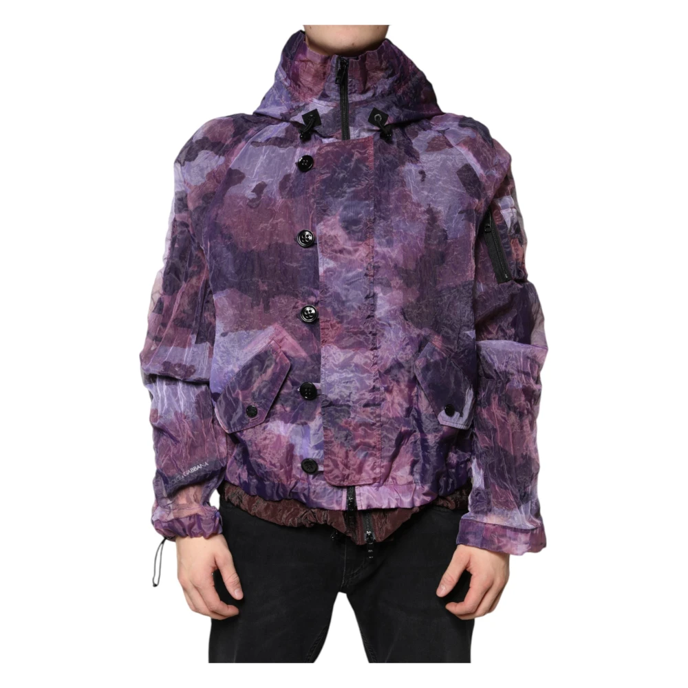Dolce & Gabbana Men's Purple Camouflage Hooded Jacket Nylon - Light Jackets - S - Jackets