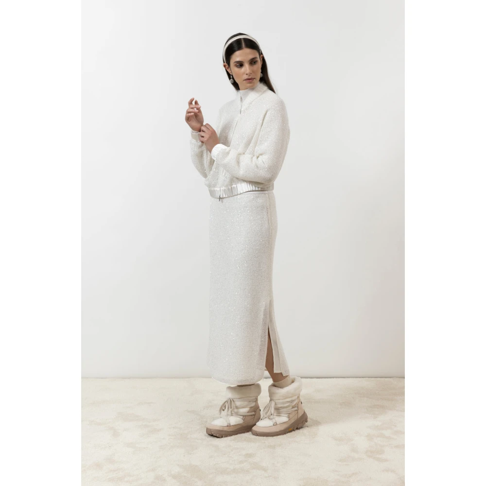 PESERICO Wol mohair en zijden mesh lange rok White Dames