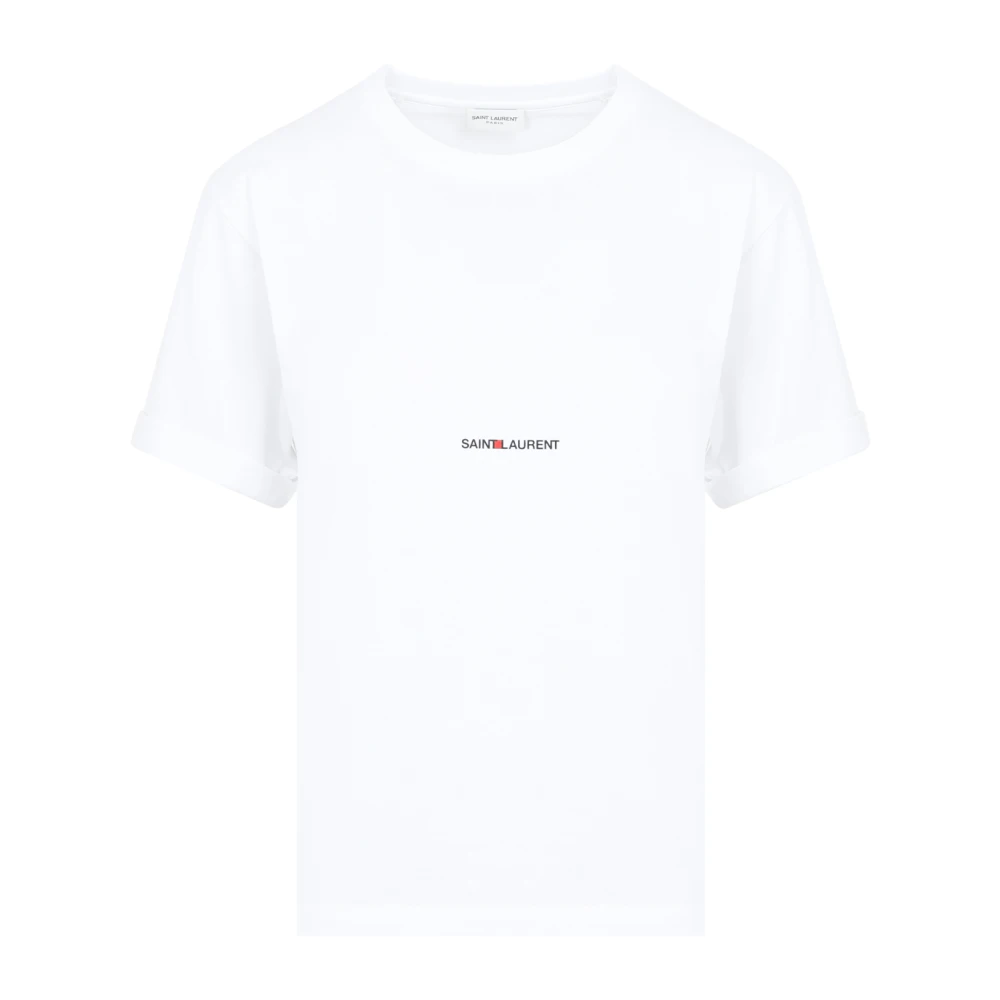 Saint Laurent Wit Katoen Logo T-Shirt White Dames