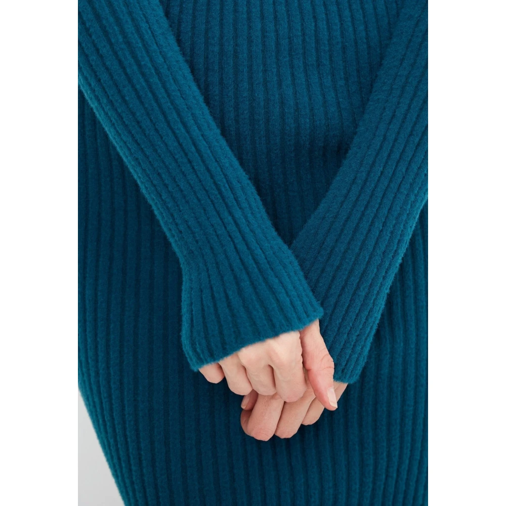 Cesare Gaspari Elegante Gebreide Jurk Teal Blue Dames
