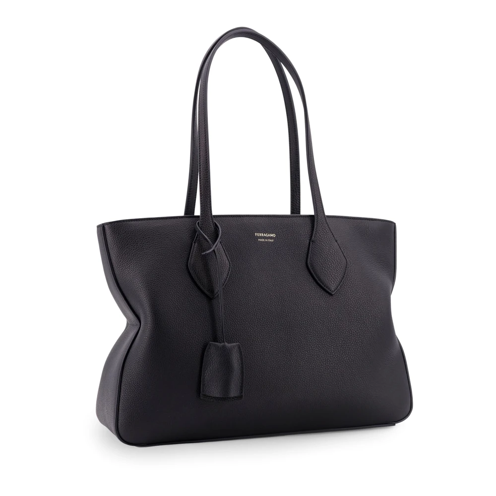 Salvatore Ferragamo Leren Logo Schoudertas Ritssluiting Black Dames