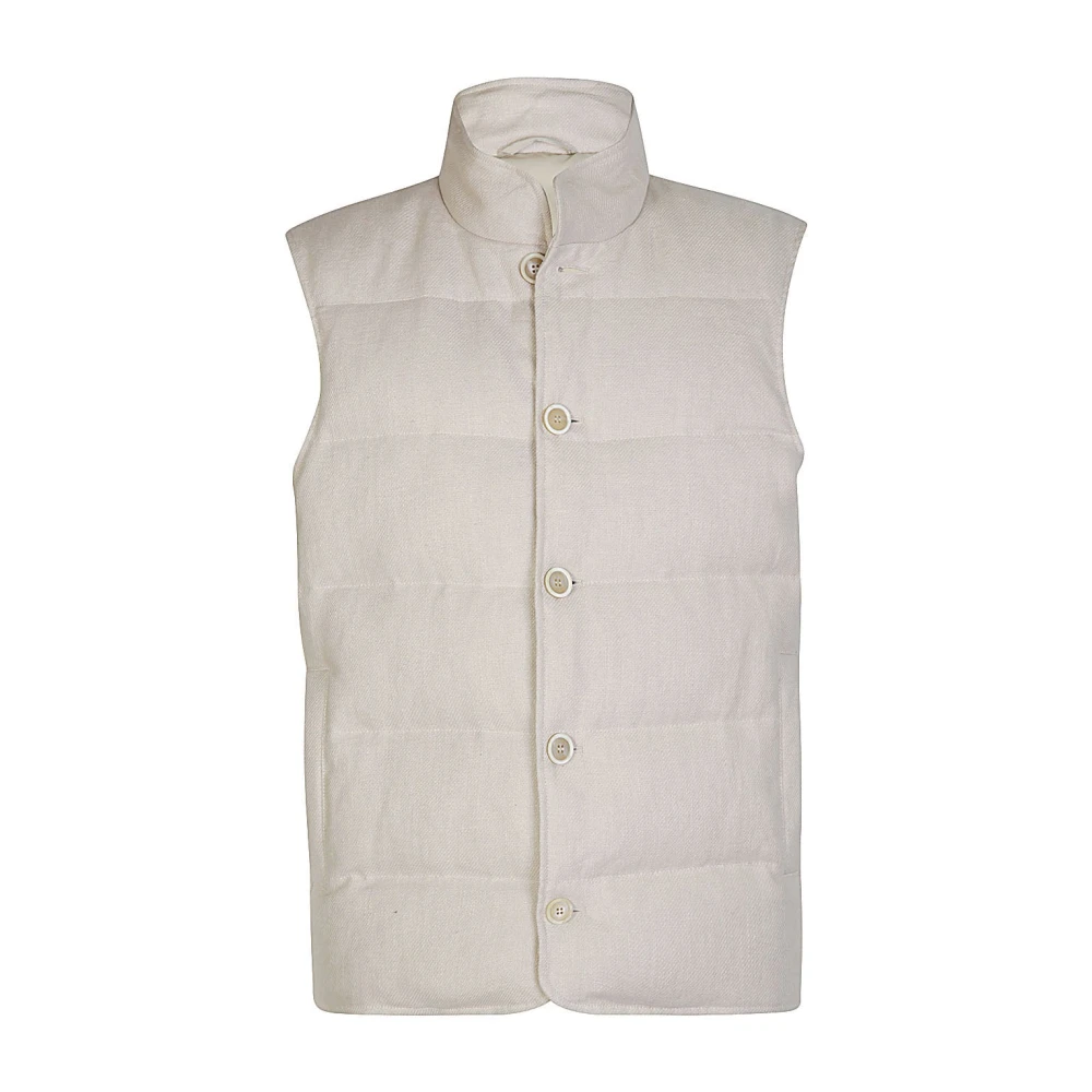 Eleventy Linnen Staande Kraag Lente Gilet Beige Heren