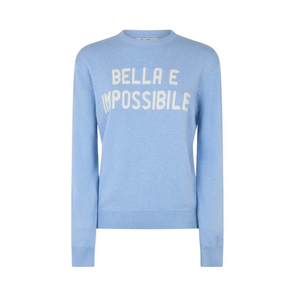 MC2 Saint Barth Blauwe dames trui met Bella en Impossible print Blue Dames