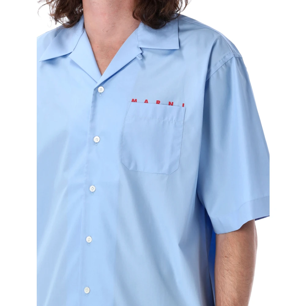 Marni Logo Bowling Shirt Ss25 Blue Heren