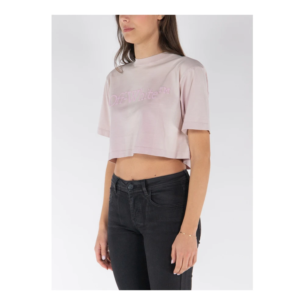 Off White Cropped Tee Was Shirt Pink Dames