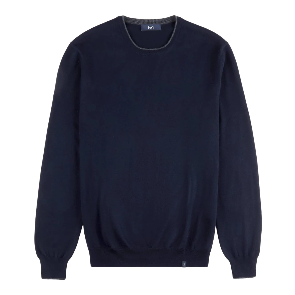 Fay Blauwe Wollen Trui met Patches Blue Heren