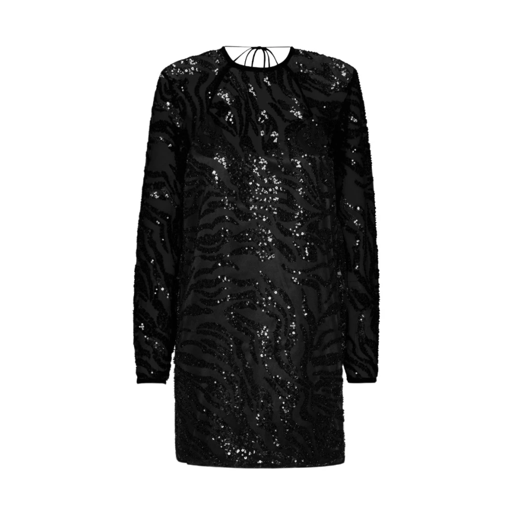 Rotate Birger Christensen Zwarte Pailletten Jurk met Open Rug Black Dames