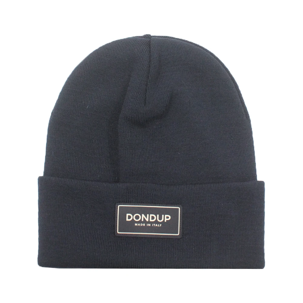 Dondup Blauwe Gebreide Logo Patch Hoed Blue Heren