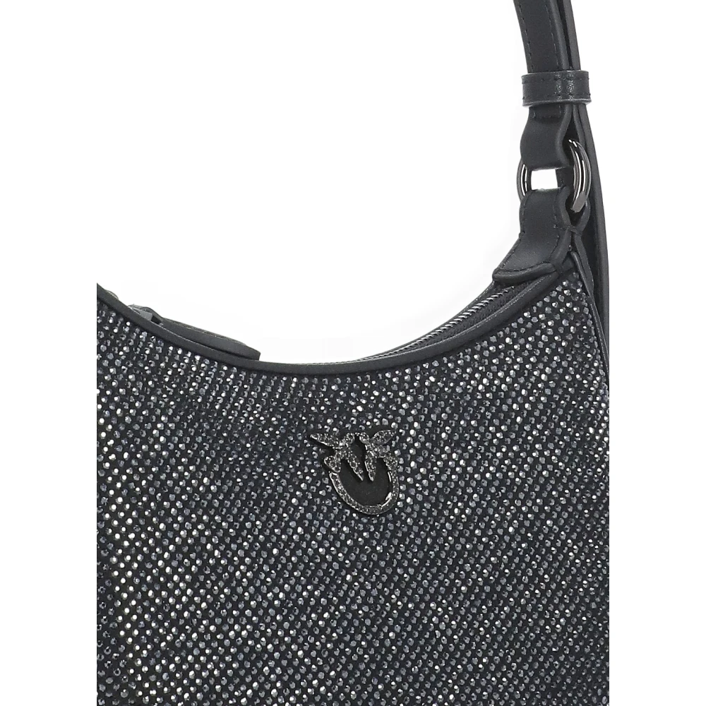 pinko Zwarte leren schoudertas met strass Black Dames