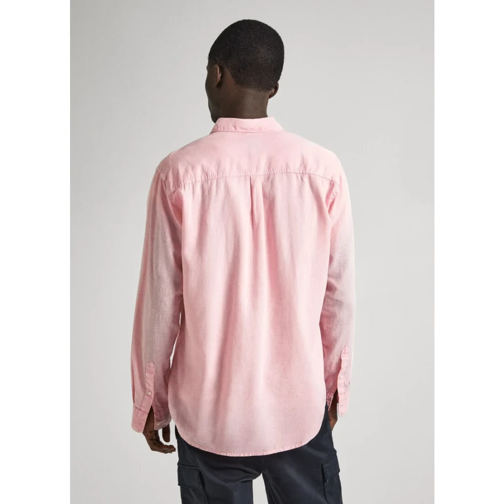 Pepe Jeans Roze Linnen Overhemd Lange Mouw Pink Heren