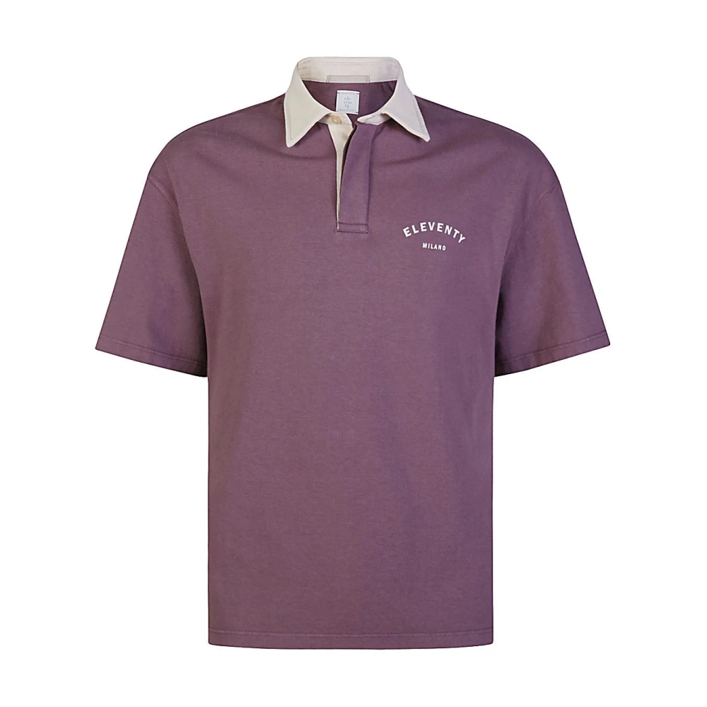 Eleventy Katoenen poloshirt met print Purple Heren