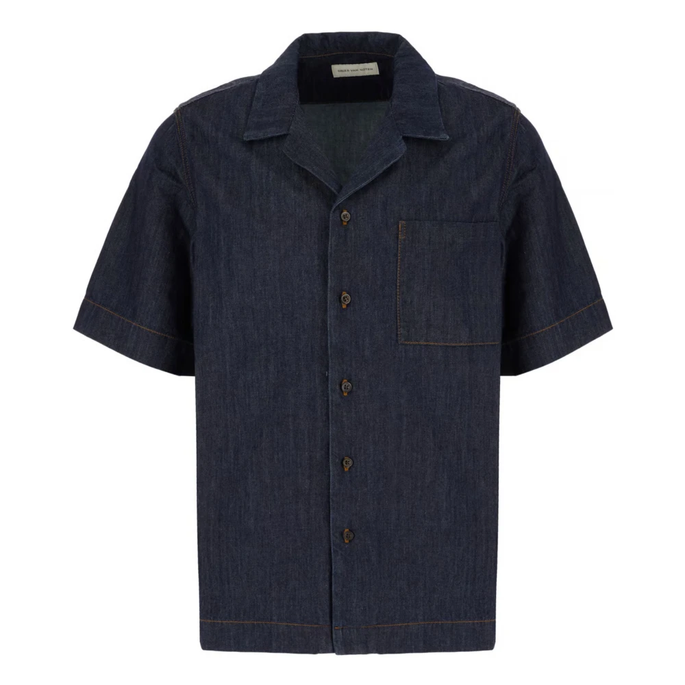 Dries Van Noten Men's Blue Short Sleeve Shirts, Xl, Denim Shirt