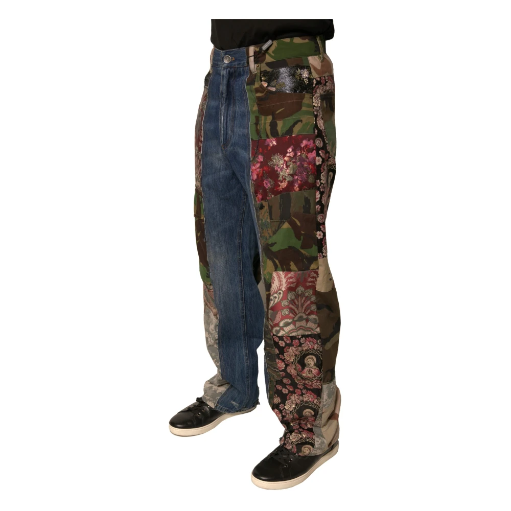 Dolce & Gabbana Patchwork Straight Denim Jeans Multicolor Heren