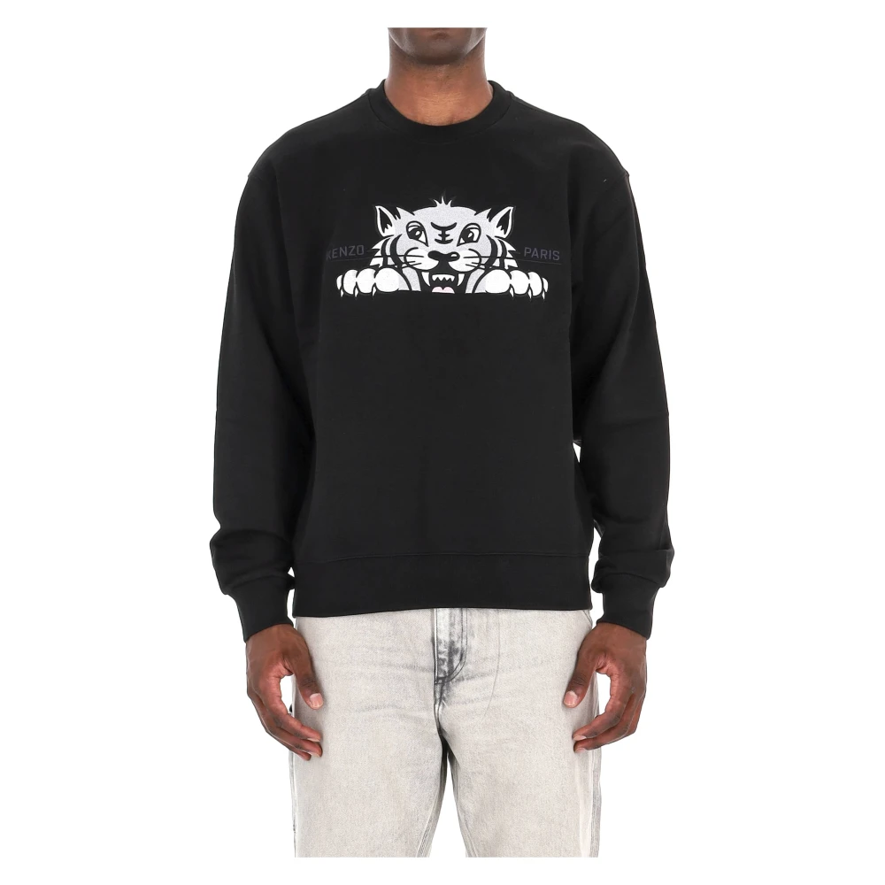 Kenzo Men's Black Sweatshirts, S, Happy Tiger Cotton Jumper