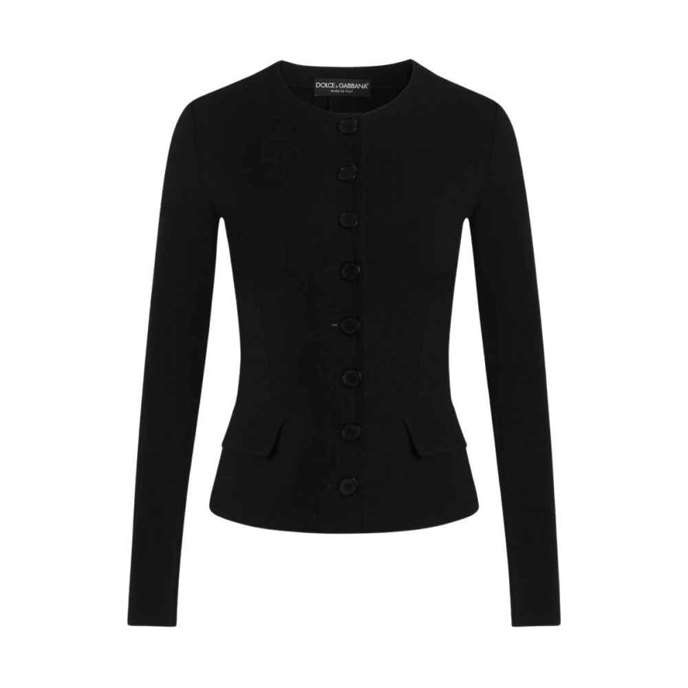 Dolce & Gabbana , Blazers, Female, Black, M, Single-Breasted Wool Cloth Jacket
