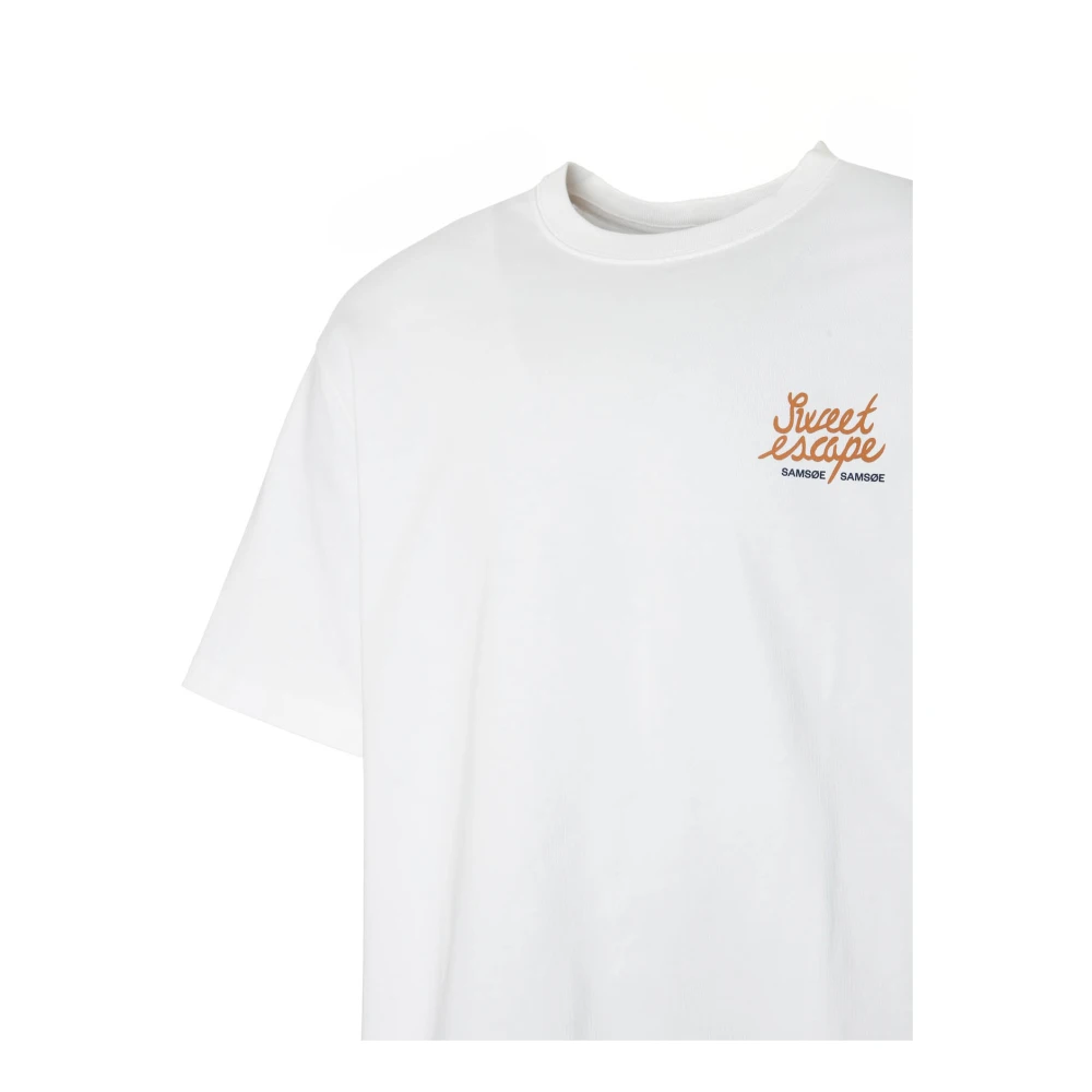 Samsøe Grafische Print T-Shirt met Geribbelde Halslijn White Heren