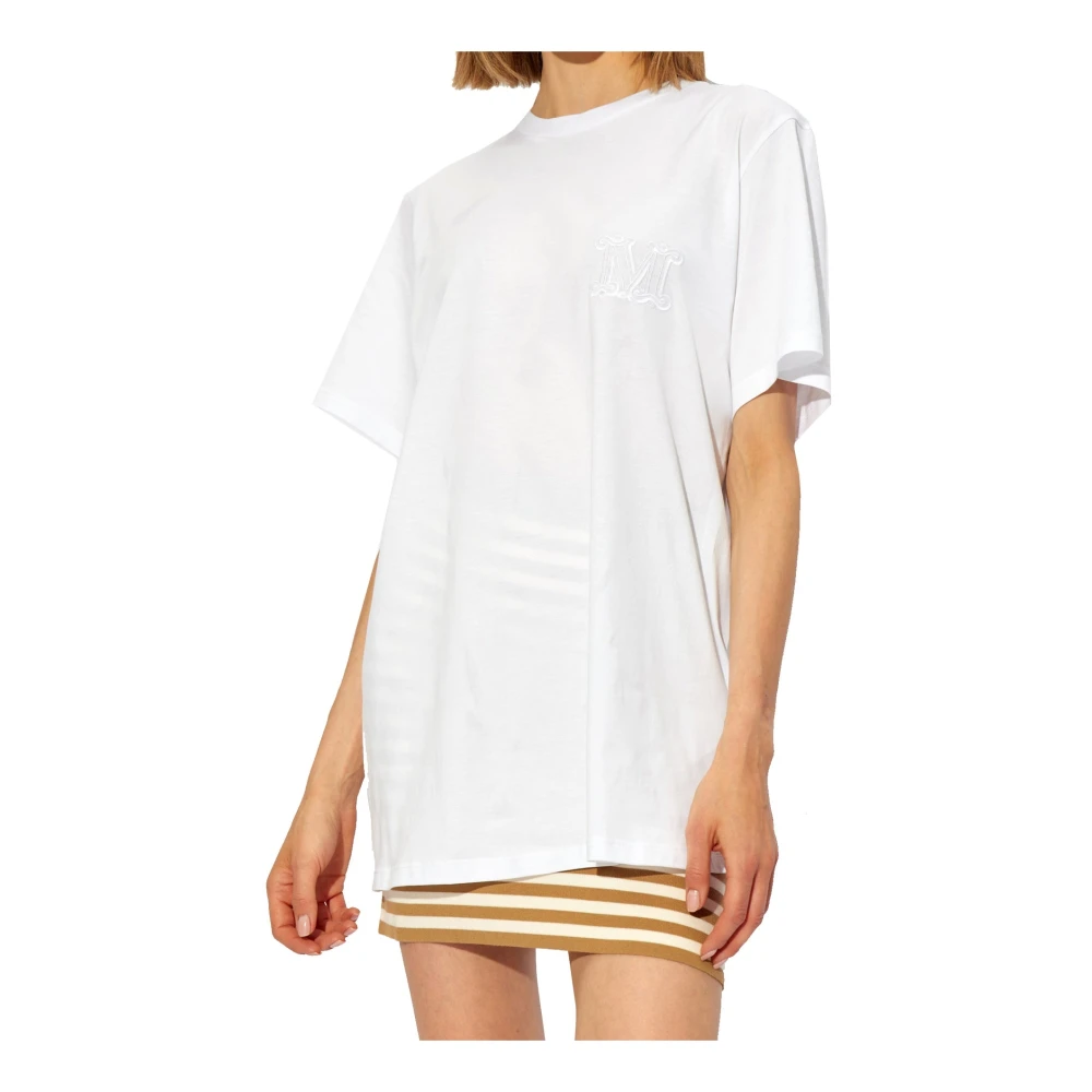 Max Mara Logo Geborduurd Katoenen T-shirt Vrouwen White Dames
