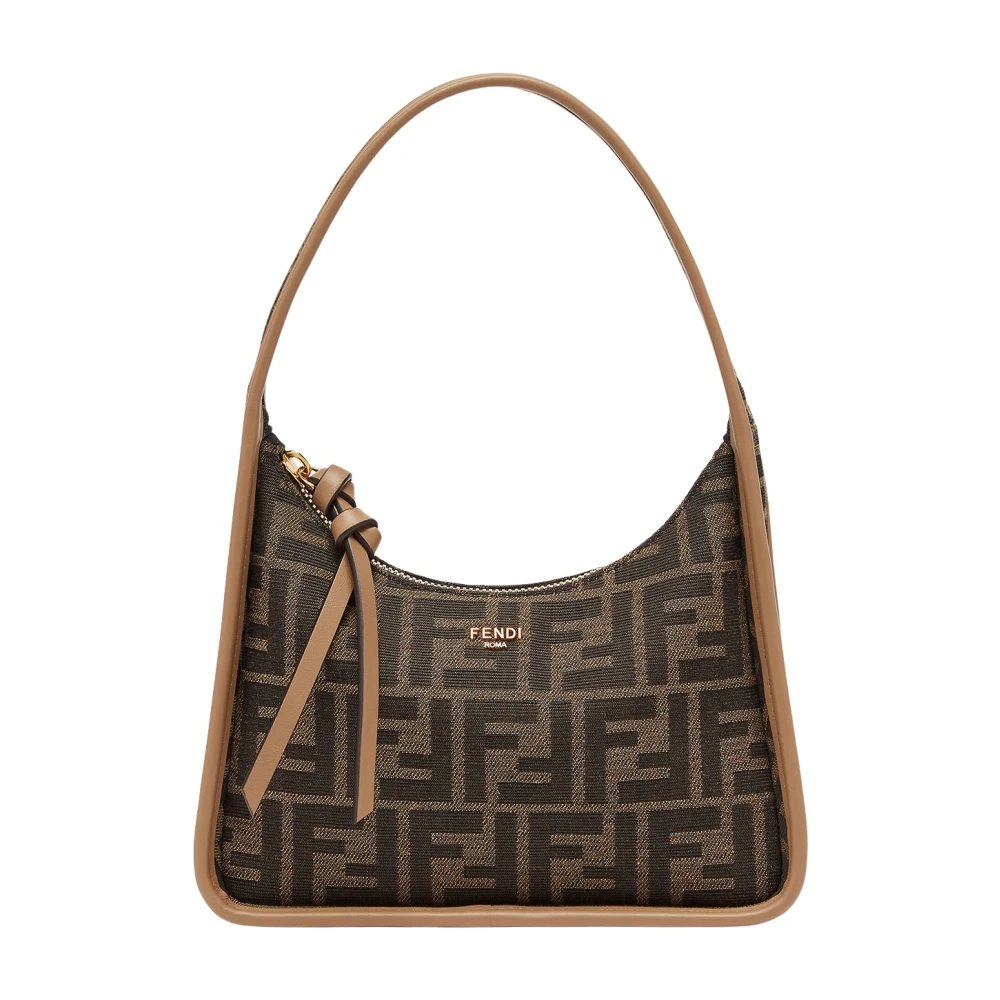 Fendi Jacquard Schoudertas met Leren Details Brown Dames