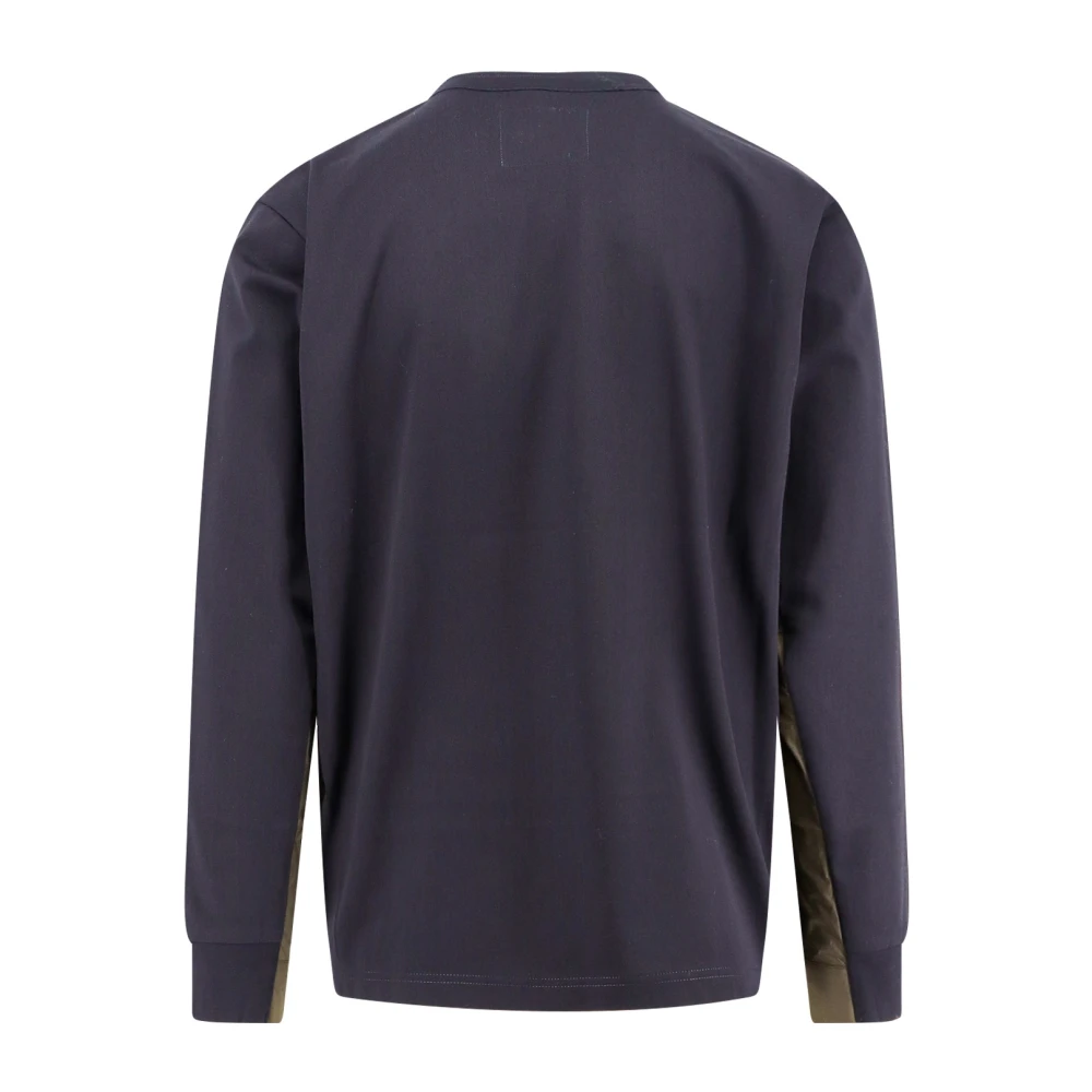 Sacai Katoenen T-shirt met nylon inzetstuk Blue Heren